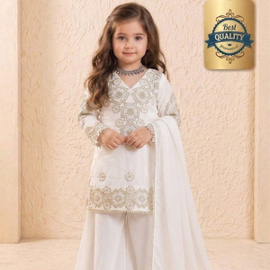 Ensemble Palazzo en Georgette Brodé Renard pour Filles, avec Kurta Ethnique à Manches Longues, Pantalon et Dupatta Fantaisie, Entièrement Cousu, Vêtements pour Enfants - Product Image 4