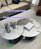 Table basse Saigon avec plateau en pierre frittée et base en métal, table basse conique en pierre, ensemble de 2 pièces, plateau gris