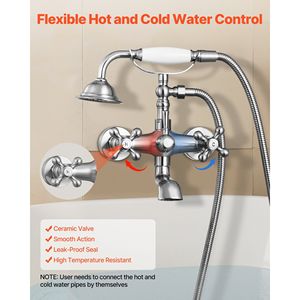 Rubinetto Vintage in Nichel Spazzolato per Vasca con Piedini, Miscelatore da Parete per Vasca e Doccia, con Doccetta a Mano - Product Image 6