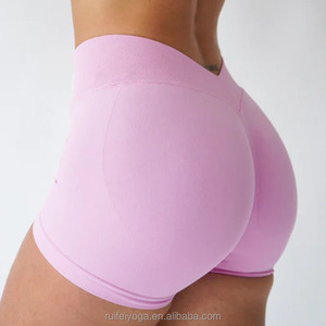 Shorts de Yoga de Cintura Alta Color Rosa Sólido, Spandex/Nailon, Malla Transpirable, Elásticos en Cuatro Direcciones, Cintura Elástica, Ropa Deportiva para Gimnasio - Product Image 2
