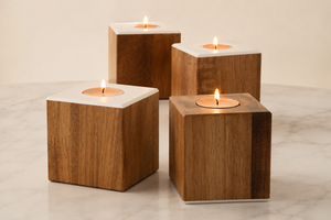 Handcrafted Wooden Tea Light Candle Holders – Rustic Natural Wood Square Candle Stand Set for Home Décor, <b>Table</b> Centerpiece, - Product Image 2