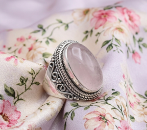 Natural Rose Quartz <b>Statement</b> <b>Ring</b> 925 Sterling Silver Vintage Boho Cocktail <b>Ring</b> Handmade Gemstone Jewelry Gift - Product Image 6
