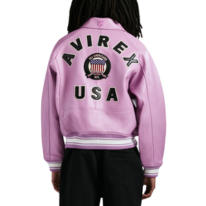 Blouson Avirex unisexe en cuir de vache véritable, style classique personnalisable, coupe-vent respirant pour l'hiver, streetwear, logo sur le devant - Product Image 4