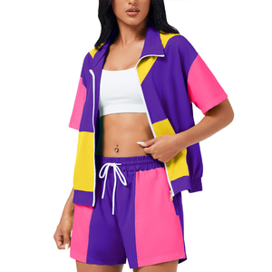Waterproof <b>Nylon</b> Jacket and Shorts Set For Women Outdoor Wear Custom Logo Print <b>Ladies</b> Windbreaker Shorts Set - Product Image 1