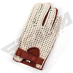 Crochet Cotton Wrist <b>Gloves</b> Breathable Plain Design Brown Trim Casual Wear Spring Summer - Product Image 3