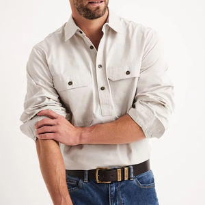 Chemise homme manches longues 100% coton, coupe ample, fermeture demi-boutonnée, indice UPF 50+, légère, pour l'été, idéale pour le travail. - Product Image 1