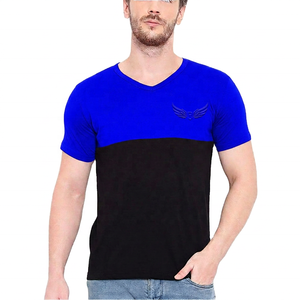 <b>Men's</b> V-Neck Color Blocked T-Shirt Short Sleeve Embossed Logo Slim Fit Casual Knitted Cotton <b>Top</b> - Product Image 6