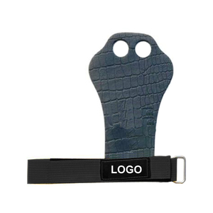 Protège-paume en cuir avec design à 2 trous, support de poignet antidérapant pour la musculation, entraînement de force, unisexe, bleu, sangle à boucle et crochets - Product Image 1