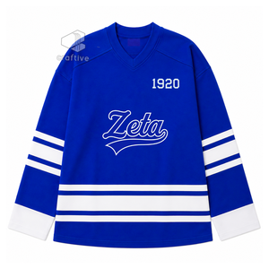 Camiseta de Hockey sobre Hielo de la Hermandad Zeta Phi Beta, Azul y Blanca, Malla de Poliéster, Absorbe la Humedad, Rendimiento Atlético, Ropa Deportiva - Product Image 1