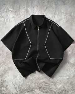 Camisa negra de manga corta de tela Canton para hombre, estilo chino, sin cuello, con botones, informal, para verano - Product Image 2