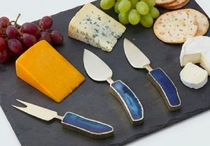 Elegant Gold <b>Cheese</b> <b>Knife</b> <b>Set</b> With Blue Agate Handles Durable Metal Utensils For Kitchen Dining Use And Restaurant Use - Product Image 6