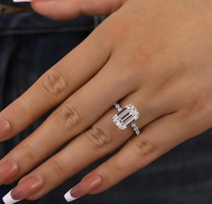 Bague de fiançailles Afar Jewels en diamant de laboratoire taille émeraude certifié IGI, plaqué or 14 carats, pour femme, bijou de fête et alliance de mariage - Product Image 3