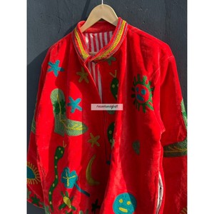 Veste en velours orange Suzani, veste brodée ouzbèke avec doublure en coton, veste décontractée pour femmes - Product Image 4