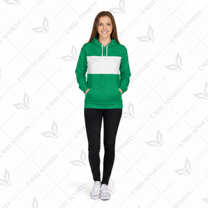 Custom Winter Green <b>White</b> Horizontal Panel Hoodie Soft Fleece Cotton Blend Pullover Hooded <b>Sweatshirt</b> Kangaroo Pocket Print - Product Image 5