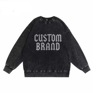 Custom Vintage Acid Wash Oversized <b>Crewneck</b> Sweatshirt Heavyweight Gothic Lettering Graphic Pullover Streetwear - Product Image 1