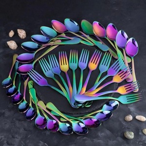 Ensemble de couverts en métal plaqué arc-en-ciel, vaisselle élégante pour fêtes, finition miroir haute brillance, passe au lave-vaisselle - Product Image 6