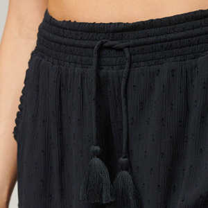 Shorts d'été décontractés pour femmes, noirs, à franges, avec cordon de serrage, taille élastique - Product Image 5