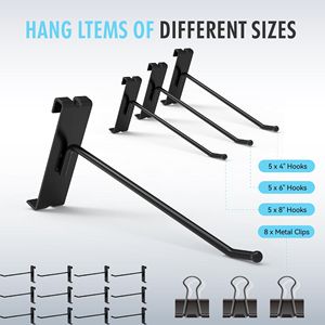 Pannelli Espositivi a Griglia Bifacciali Professionali per Negozi, Confezione da 2, 61x170 cm, Base a T Robusta, 20 Ganci/Clip per Esposizione - Product Image 6