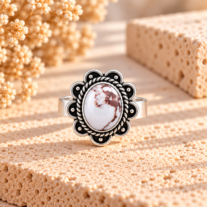 Anillo de Turquesa con Diseño de Flor Ovalada, Estilo Boho Occidental, Hecho a Mano, Joyería con Piedras Preciosas, Regalo para Mujer - Product Image 1