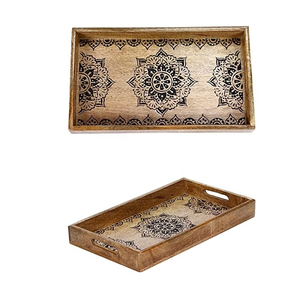 Bandeja de Servir Rectangular de Madera Chopra, Diseño Bohemio Grabado, Hecha a Mano, Duradera, para Uso Doméstico, Ecológica, Diseño Minimalista - Product Image 1