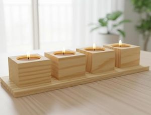 Handcrafted Wooden <b>Tealight</b> Candle <b>Holder</b> Set 4 Slot Rustic Tabletop Candle Stand Home Decor - Product Image 2