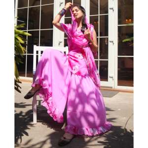 Conjunto de Traje de Seda Satinada con Estampado Tie Dye en Color Fucsia para Mujer, Talla XS, Rosa - Product Image 5