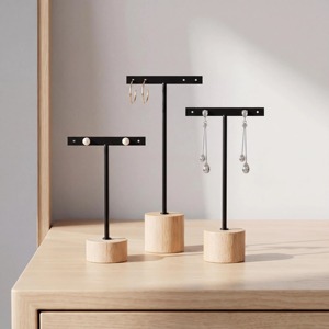 Simple Metal Earring Stand With Wooden Base <b>For</b> Jewelry Display Home Organization And <b>Dressing</b> <b>Table</b> <b>Storage</b> From India - Product Image 2