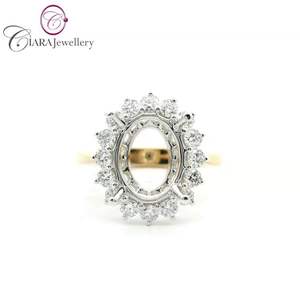 แหวนเพชรธรรมชาติ18K AU750สีขาว/สีเหลืองทองสองโทนสีขนาด12X9มม. แหวนหมั้นแต่งงานสไตล์คลาสสิก - Product Image 3