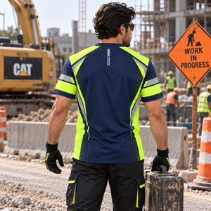 Custom High Visibility Work <b>T</b>-<b>Shirt</b> Men Reflective Safety Uniform Polyester Heat Transfer Printing OEM Service - Product Image 4
