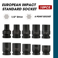 Jeu de douilles à chocs européennes 10 pièces 1/2" en CR-MO finition chromée HRC44, personnalisable OEM, outil à main DIY de Taïwan
