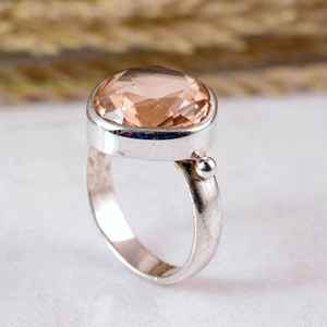 Handmade 925 Sterling Silver Rose <b>Quartz</b> <b>Ring</b> Natural Cushion Gemstone Beaded Statement Band Artisan Handcrafted Adjustable Boho - Product Image 4