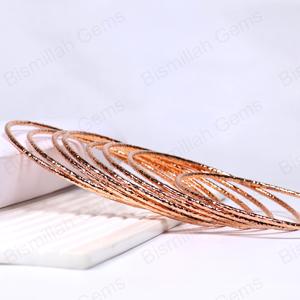 Wholesale Minimalist Stackable <b>Bangles</b> Hammered Texture Rose Gold Plated Metal <b>Bracelets</b> Fashion Jewelry for Women Bulk Supply - Product Image 3