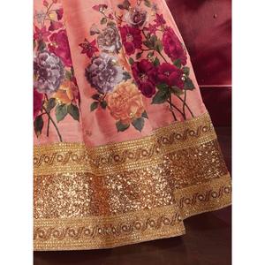 Lehenga choli ชุดแต่งงานผ้าไหม banglori พิมพ์ลายดอกพีช - Product Image 3