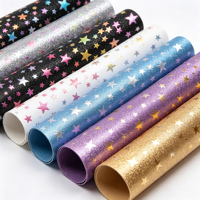 Rouleau de cuir synthétique en silicone imprimé étoiles multicolores avec paillettes pour la fabrication de sacs à main, pochettes et chaussures, finition scintillante