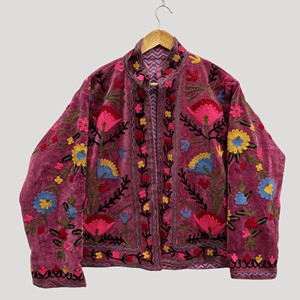 Veste en velours brodée à la main, manches longues, col mandarin, motif floral, pour femme adulte, automne, grande taille - Product Image 2