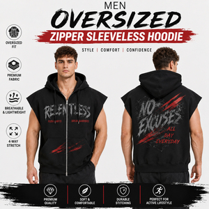 Men Oversized Sleeveless Zipper Hoodie Printed Sports Training Hooded Zipper Men Bodybuilder <b>Trainer</b> Sleeveless Zip-up Hoodies - Product Image 1