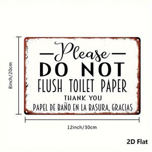 CIFbuy Targa da parete in legno bilingue vintage, con scritta 'Non gettare carta igienica nel WC', in metallo, inglese e spagnolo, decorazione per bagno, per Natale - Product Image 3