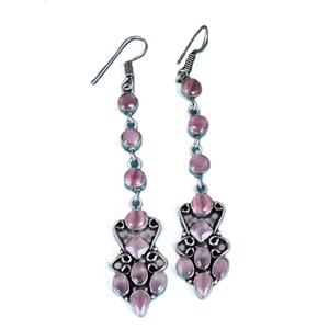 Pendientes Largos de Piedra Rosa al por Mayor |   Pendientes Colgantes Elegantes de Plata Oxidada al por Mayor |   Joyería llamativa, regalo para mujeres - Product Image 1