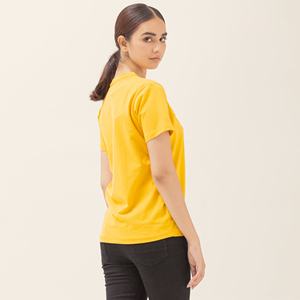 Camiseta de Manga Corta con Cuello Redondo para Mujer, 100% Algodón Jersey, Color Amarillo Sólido, Informal, para Primavera/Verano - Product Image 5