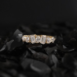 Mixed Shape Diamond Engagement Ring 14K Gold <b>Cluster</b> Ring Emerald Round Ring Bridal Statement Ring Anniversary Gift For Her - Product Image 1