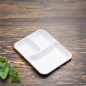 10 pouces 3 compartiments carré plaque en céramique plaqué jetable pâte de canne à sucre bagasse écologique biodégradable sans produit chimique - Product Image 3