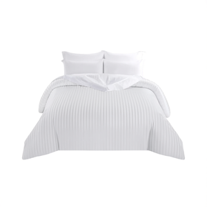 White 400 TC Satin Stripe Fitted <b>Bed</b> <b>Sheet</b> Set American Style <b>Queen</b> Size with 4pcs for Home Hotel Use Twin Size Also Available - Product Image 2