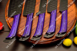 Juego de Cuchillos de Chef de Acero Inoxidable de 5 Piezas, Recubiertos de Óxido, Hechos a Mano, Extra Afilados, con Mango de Madera Pakka de Colores, Agarre Cómodo, Venta al Por Mayor OEM/ODM - Product Image 3