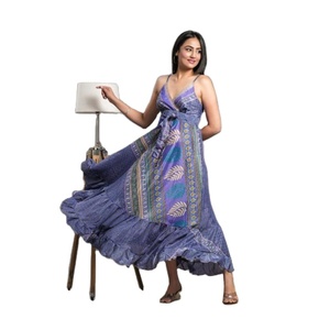 Robe en soie Maxi vintage pour femmes Vêtements d'été dos nu avec smocks tissés et méthode de tissage lavable - Product Image 1