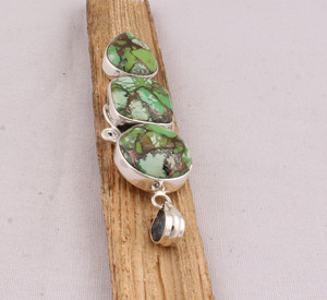 Pendentif en cuivre vert naturel, argent sterling 925, émeraude verte, bijoux en argent faits à la main, vente en gros, vintage, anniversaire - Product Image 5