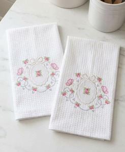 Wholesale Custom White Waffle Cotton Kitchen Hand Towel Embroidered Butterfly & Flowers Machine Washable Quick Dry Eco-Friendly - Product Image 1