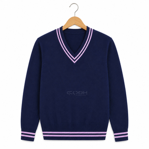 Cosh International Acrylic Sisterhood Sorority <b>Cardigan</b> Winter Sweater <b>Navy</b> Blue V-Neck Knitted <b>Cardigan</b> with Pink Trim - Product Image 1