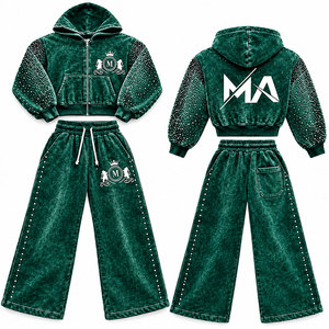 Ensemble de survêtement Mudassar à capuche avec fermeture éclair, longueur intégrale, strass, 450 GSM, 100% coton, vêtements décontractés pour adultes, style hiver - Product Image 1