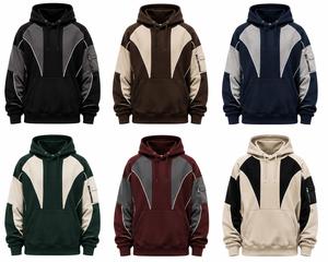 เสื้อฮู้ดผู้ชายแบบมีซิป สีสันตัดกัน ทรงโอเวอร์ไซส์ สไตล์สตรีทแวร์ แขนปกติ ผ้าฟลีซ มีกระเป๋าซิป เหมาะสำหรับใส่ในฤดูหนาว ผลิตจากผ้าสแปนเด็กซ์/คอตตอน เนื้อผ้าบางเบา - Product Image 6