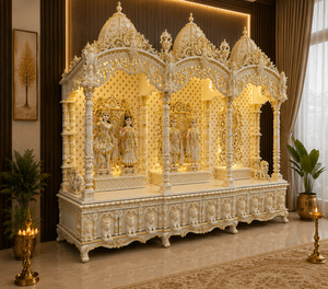 Bollywood-Style Wooden Pooja <b>Mandir</b> For USA Large Indian Hindu Temple with Hand Carved Domes Custom Teak Wood Pooja <b>Mandir</b> - Product Image 2